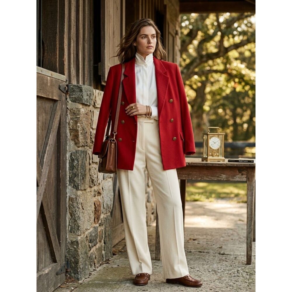 Saks Fifth Avenue Cashmere Collection 100% Cashmere Red Double Breasted Blazer